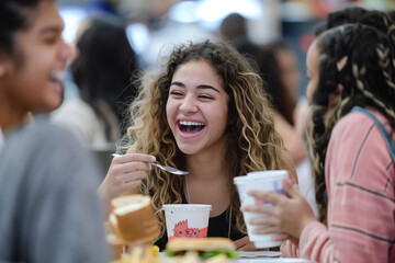 Joyful High School Girl Laughing During Lunch Break