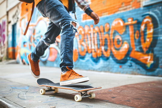 Teen Skateboarder Performing Trick in Urban Setting