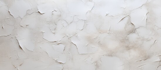 A white plaster wall in a state of decay, its surface marred by peeling paint revealing the rough texture underneath. The peeling paint adds a sense of neglect and wear to the wall. - obrazy, fototapety, plakaty