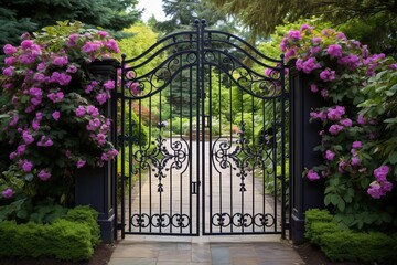 Fototapeta na wymiar Iron Gates Grand Entrance: Traditional English Garden Patio Ideas