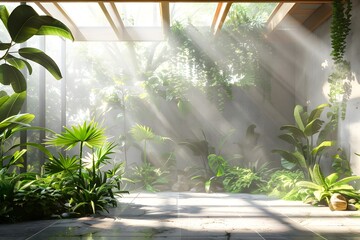 Sunlight Transforms Indoor Garden into a Vibrant, Tranquil Oasis of Serenity and Life