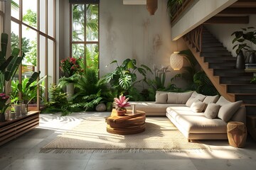 Vibrant Indoor Oasis Blooming Flowers and Verdant Foliage Invigorate a Contemporary Home Space