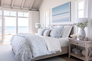 Tranquil Beach House Bedroom Decor: Cool Color Palette & Cozy Bedding Delight