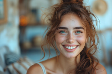 Obraz premium Laughter echoing in a room, creating a harmonious melody of happiness. Concept of contagious mirth. Generative Ai.
