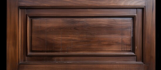 A close-up view of a front kitchen wooden frame cabinet door and drawers made from dark wood. The image showcases the intricate texture and details of the wood.
