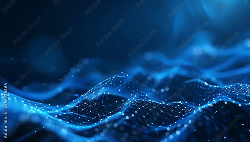 Poster enhancing connectivity, abstract cyber ​​network grid with artificial neurons and global data connec