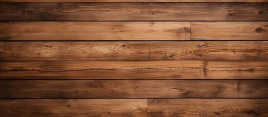 Fototapeta premium A wooden wall has been coated in a rich brown paint, giving it a warm and inviting appearance. The texture of the wood grain is still visible beneath the smooth paint.