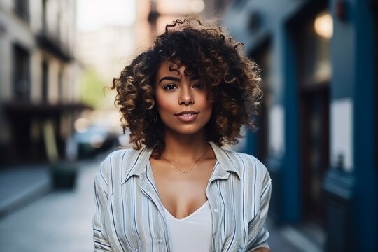 Portrait of a beautiful african american woman with curly hair