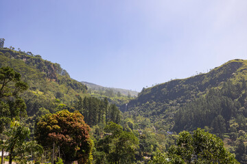 Fototapeta na wymiar Countryside views of the mountains in the Central Province tea plantation region of Sri Lanka