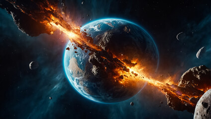 asteroid flies to earth fantastic - obrazy, fototapety, plakaty