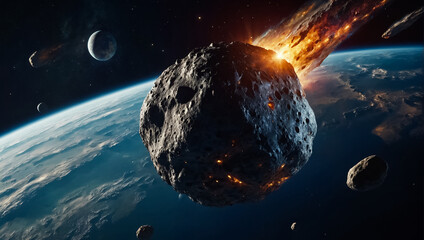 asteroid flies to earth explosion - obrazy, fototapety, plakaty
