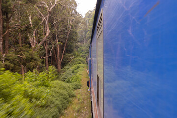 Scenic views from the train from Kandy to Ella in the Central Province of Sri Lanka