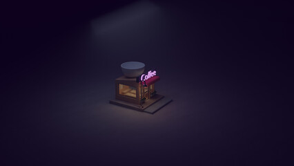 Open Coffee Shop at Night with Neon Sign