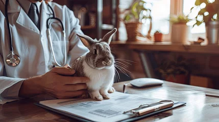 Fotobehang Rabbit veterinary veterinarian treatment doctor office wallpaper background © Irina