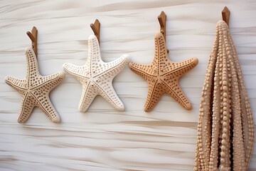 Fototapeta na wymiar Underwater Theme Bathroom Oasis Designs: Starfish Wall Hooks for Oceanic Organization
