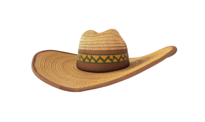 woven straw sombrero hat with green band, isolated on transparent background, cinco de mayo concept, mexican culture, the mexican day of the dead