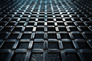 Digital art of a dark metallic grid pattern on an alloy sheet
