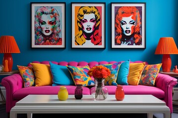 Vibrant Pop Art Living Room Decor: Bright Cushions & Playful Design Inspiration