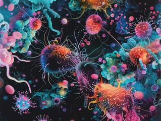 Obraz na płótnie Canvas In a world where nanotechnology enhances our understanding of the microbiome artists collaborate with scientists to use bacteriophages in creating dynamic microbial art