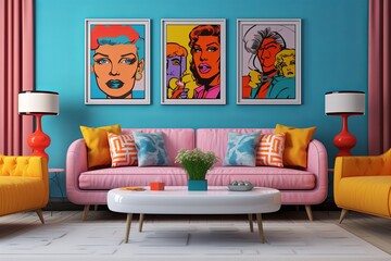 Retro 90s Pop Art Paradise: Nostalgic Decor for the Ultimate Themed Living Room