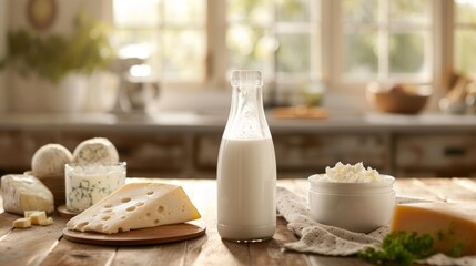 Obraz na płótnie Canvas Milk products on a table. Generative AI