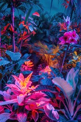 Tropical flora glowing under artistic light painting