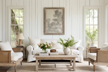 Vintage Farmhouse Living Room Decor: Bright and Airy White-Washed Walls