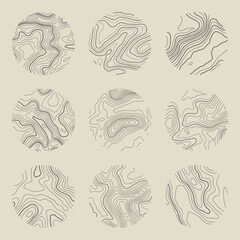 Topographic map with contour lines. Geographic terrain grid, relief height elevation. Ground path pattern. Travel and navigation, cartography design element. Vector illustration
