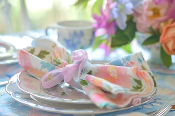 Festive Flair: Exquisite Ribbons and Napkins Transform an Easter Table into a Springtime Wonderland