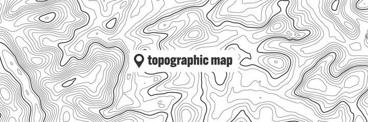Topographic map with contour lines. Geographic terrain grid, relief height elevation. Ground path pattern. Travel and navigation, cartography design element. Vector illustration