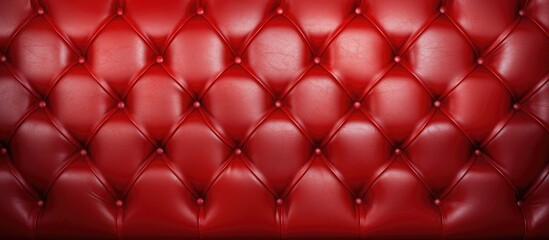 This close-up captures the intricate details of a vintage red leather upholstery, showcasing the button tufting and textured background.