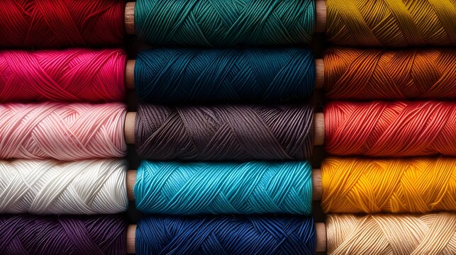 Threads in a tailor textile fabric background with colorful cotton threads of all colors
