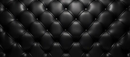 This close-up view showcases the luxurious buttoned black leather upholstery. The intricate stitching and texture of the leather are prominently displayed,