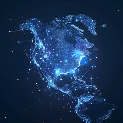 map of north america, USA, Canada and Mexico dark with glow conections - obrazy, fototapety, plakaty