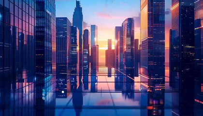 Fotobehang Future-Focused Skylines: A Graphic Exploration of Smart City Skyscrapers and Financial Districts - Architectural Elegance for Corporate Brochure Templates" © AhmadTriwahyuutomo