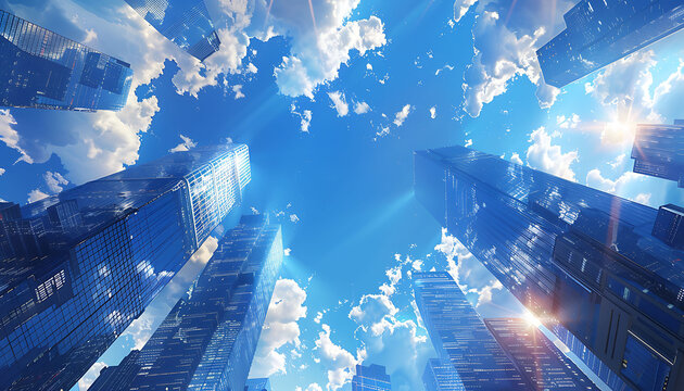 Future-Focused Skylines: A Graphic Exploration of Smart City Skyscrapers and Financial Districts - Architectural Elegance for Corporate Brochure Templates"