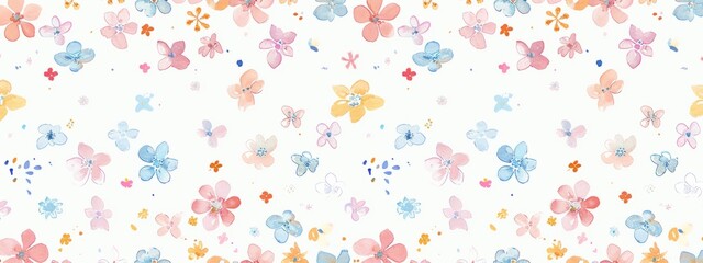 Colorful pastel cute small floral pattern white background Generative AI