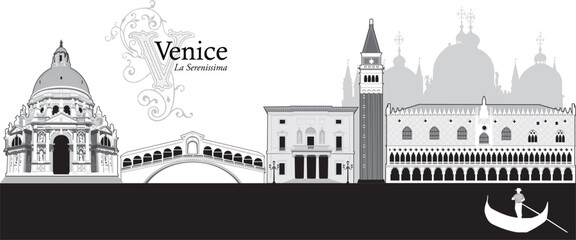 Vector illustration of the cityscape, skyline of Venice, Italy