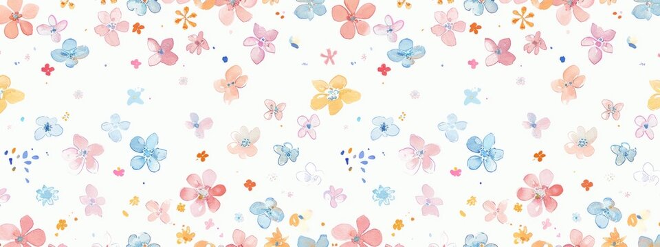 Colorful pastel cute small floral pattern white background Generative AI