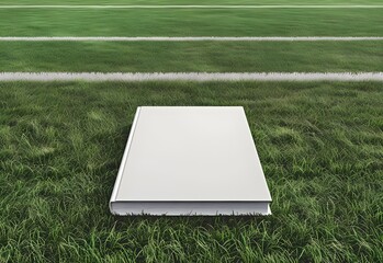 blank white book mock up with copy space over grass background