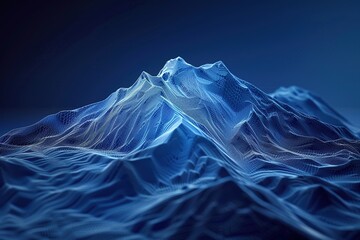 Mountain low poly wireframe on dark blue background. Big data concept or big data interface.