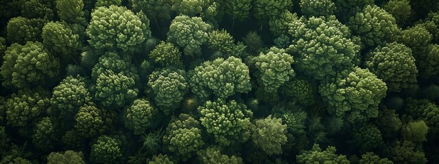 A birds eye view of a dense forest filled with a variety of trees, plants, and groundcover creating a lush green canopy of natural beauty - obrazy, fototapety, plakaty