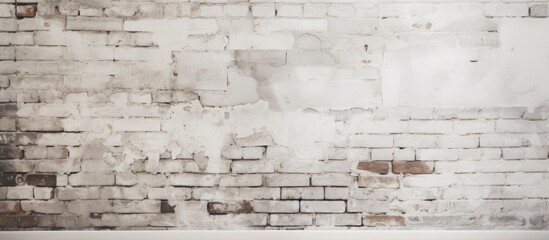 A black and white photograph showcasing the texture of an old white brick wall in the interior of new houses under construction.