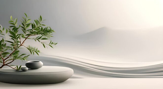 Zen garden minimalism, clean background with lower text area