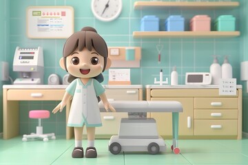 Playful Animation of a Little Girl in a Hospital Office