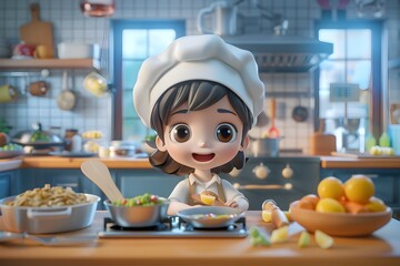Girl enjoying cooking game with detailed character expressions