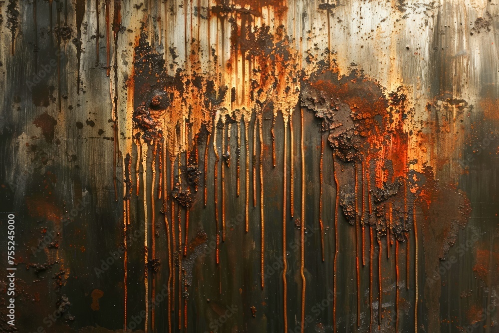 Poster abstract rustic metallic texture with dripping rust stains and weathered industrial look for backgro