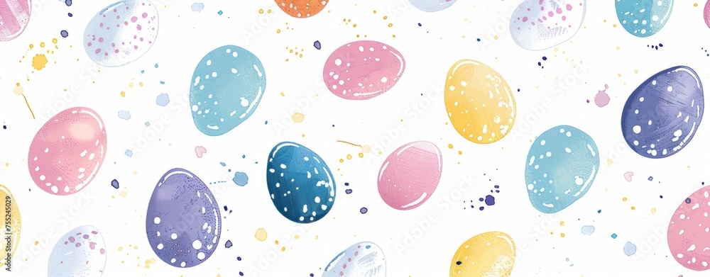 Poster a pattern of colorful easter eggs scattered across the canvas generative ai