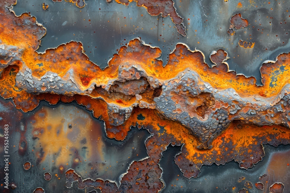 Poster vibrant rust patterns on metal surface abstract background with textured orange and brown tones