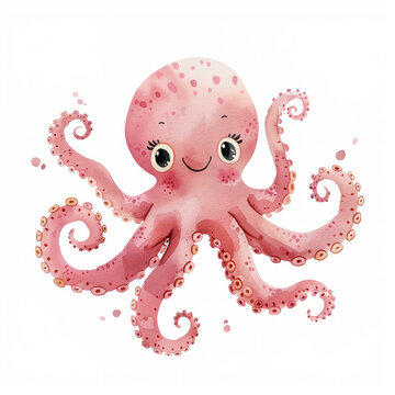Cute Funny Cartoon Octopus, Illustration for Children Book, Generative AI